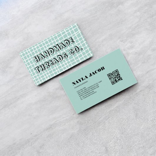 Sky Blue Check Pattern QR Code Handgemaakte Kledin Visitekaartje