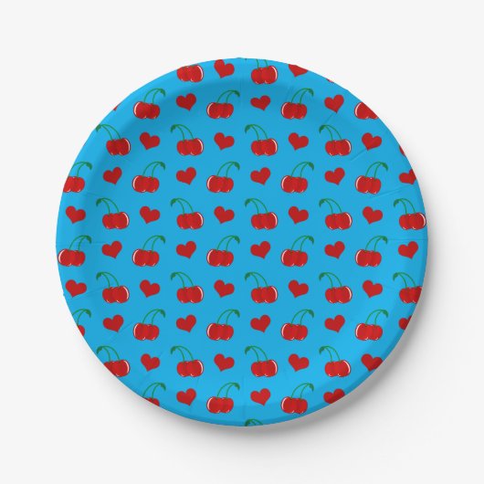 Sky blue cherry hearts papieren bordje (Voorkant)