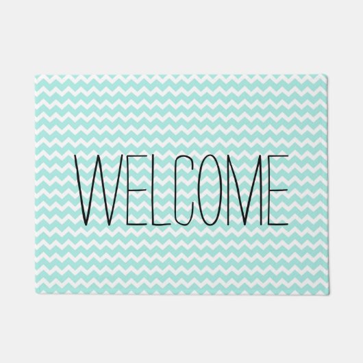 Sky Blue Chevron Modern Welcome Doormat Deurmat (Voorkant)