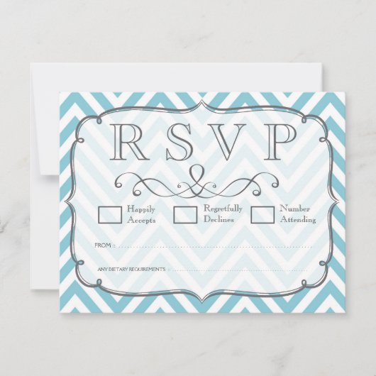  Sky Blue Chevron Wedding RSVP-kaarten RSVP Kaartje (Voorkant)