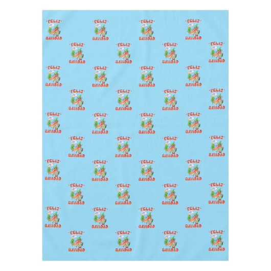 Sky Blue Chili Feliz Navidad Pattern Tafelkleed (Voorkant)