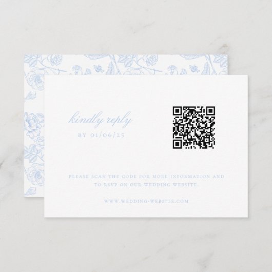 Sky Blue Chinoiserie Bruiloft QR Code RSVP Kaartje (Voorkant / Achterkant)