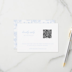 Sky Blue Chinoiserie Bruiloft QR Code RSVP Kaartje