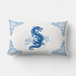 Sky Blue Chinoiserie Dragon en wolken Kussen