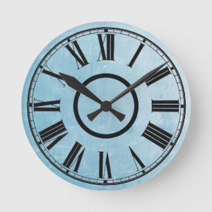 Sky Blue Clock Weathered Effect Roman Numbers Ronde Klok