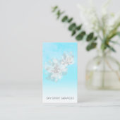 *~* Sky Blue Clouds QR Flowers Glitter Shimmer Visitekaartje (Staand voorkant)