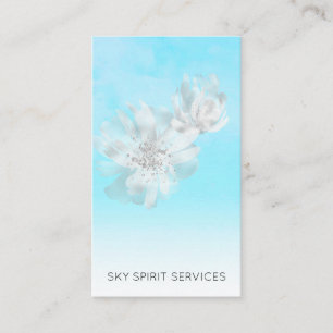 *~* Sky Blue Clouds QR Flowers Glitter Shimmer Visitekaartje