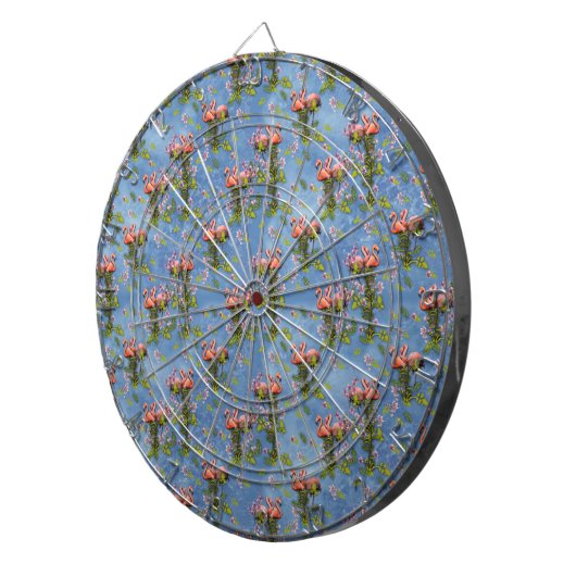 Sky blue cloudy and Flamingo's Repeat Print Dartbord (Voorkant Rechts)