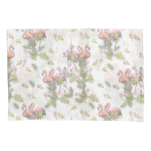 Sky blue cloudy and Flamingo's Repeat Print Kussensloop (Voorkant)