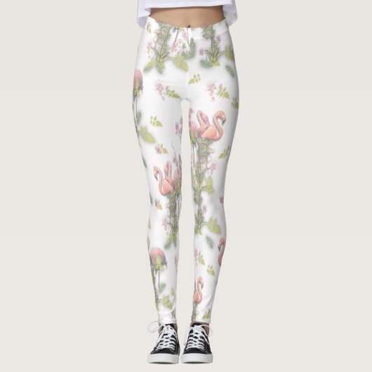 Sky blue cloudy and Flamingo's Repeat Print Leggings (Voorkant)