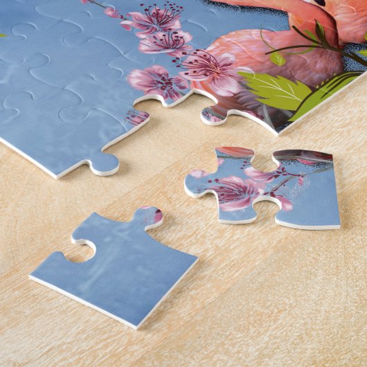 Sky blue cloudy and Flamingo's Repeat Print Legpuzzel (Zijkant)