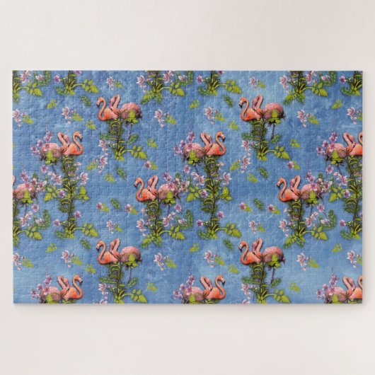 Sky blue cloudy and Flamingo's Repeat Print Legpuzzel (Horizontaal)