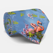 Sky blue cloudy and Flamingo's Repeat Print Stropdas (Opgerold)