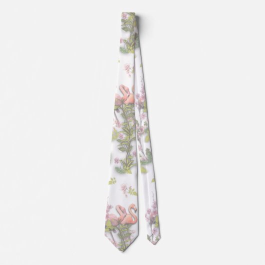 Sky blue cloudy and Flamingo's Repeat Print Stropdas (Voorkant)