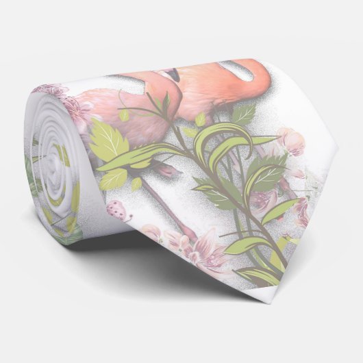 Sky blue cloudy and Flamingo's Repeat Print Stropdas (Opgerold)