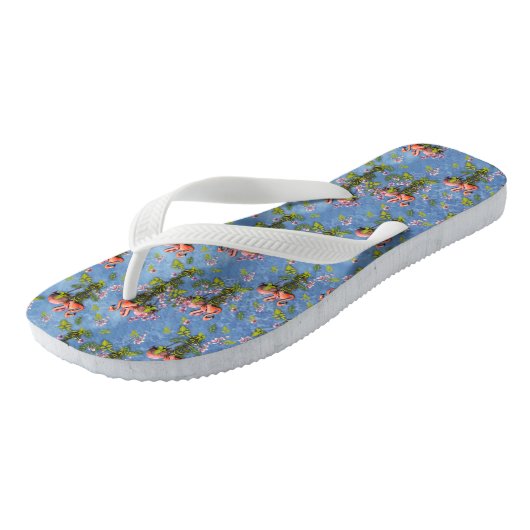 Sky blue cloudy and Flamingo's Repeat Print Teenslippers (Schuin)