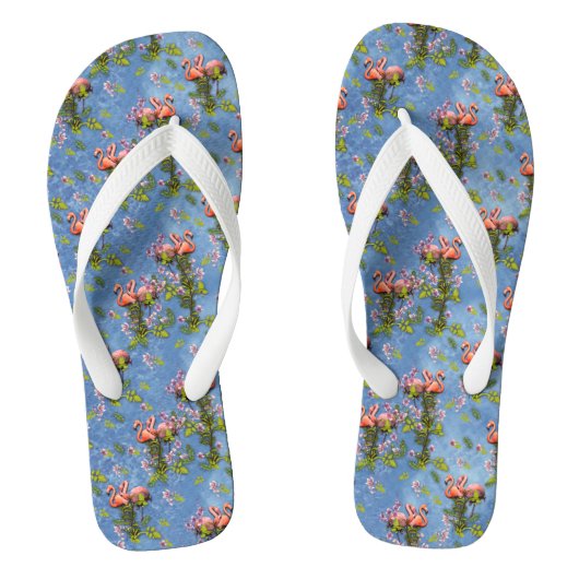 Sky blue cloudy and Flamingo's Repeat Print Teenslippers (Voetbed)