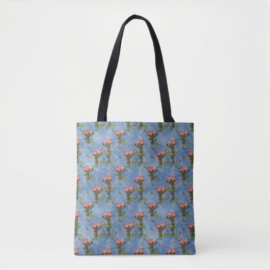 Sky blue cloudy and Flamingo's Repeat Print Tote Bag (Voorkant)