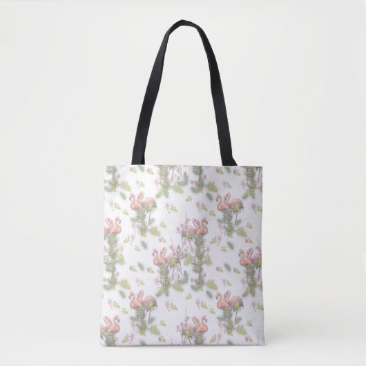 Sky blue cloudy and Flamingo's Repeat Print Tote Bag (Voorkant)