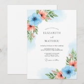 Sky Blue Coral Bloom Wedding Kaart (Voorkant / Achterkant)