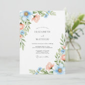Sky Blue Coral Blossom Wedding Kaart (Staand voorkant)