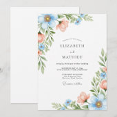 Sky Blue Coral Blossom Wedding Kaart (Voorkant / Achterkant)