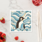 Sky Blue Cream oceaan golven en Schattigee pinguïn Servet (Insitu)