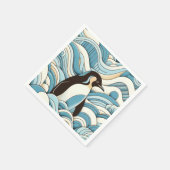 Sky Blue Cream oceaan golven en Schattigee pinguïn Servet (Hoek)