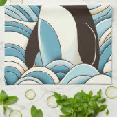 Sky Blue Cream oceaan golven en Schattigee pinguïn Theedoek (Gevouwen)