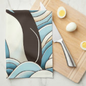 Sky Blue Cream oceaan golven en Schattigee pinguïn Theedoek (Quarter Fold)