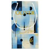 Sky Blue & Cream Tranquil Geometrische Hedendaagse Klein Cadeauzakje (Achterkant)