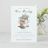 Sky Blue Cups elke zondag Tea Party nodigt uit Bedankkaart (Staand voorkant)