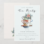 Sky Blue Cups elke zondag Tea Party nodigt uit Bedankkaart (Voorkant / Achterkant)