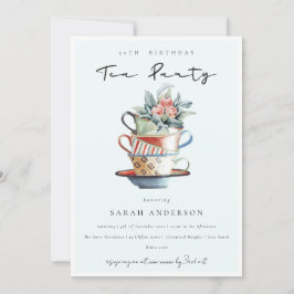 Sky Blue Cups elke zondag Tea Party nodigt uit Bedankkaart