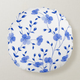 Sky Blue Daisy Floral Rond Kussen