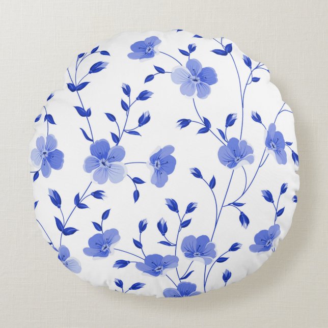 Sky Blue Daisy Floral Rond Kussen (Voorkant)