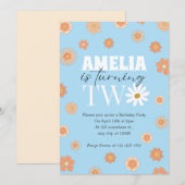 Sky Blue Daisy Twee Uitnodiging voor de 2e Verjaar (Voorkant / Achterkant)