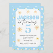 Sky Blue Daisy Uitnodiging voor verjaardagsfeestje (Voorkant / Achterkant)