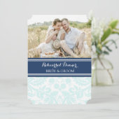 Sky Blue Damask Fotorepetitie Dinner Party Kaart (Staand voorkant)