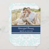 Sky Blue Damask Fotorepetitie Dinner Party Kaart (Voorkant / Achterkant)