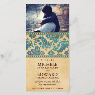 Sky Blue Damask Lace Save the Date