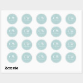 Sky Blue Damask Monogram Ronde Sticker (Vel)