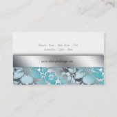 Sky Blue Damask Wedding Floral Silver Visitekaartje (Achterkant)