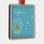 Sky Blue dandelion floral personal name Metalen Ornament (Rechts)