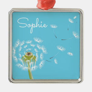 Sky Blue dandelion floral personal name Metalen Ornament