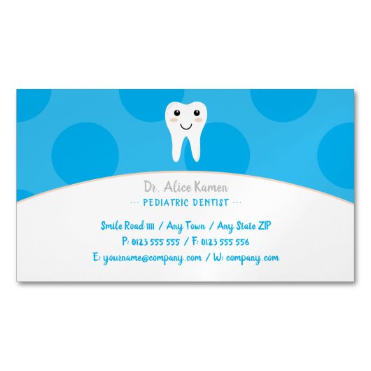 Sky Blue Dentist voor kinderen | Pediatrische tand Magnetisch Visitekaartje (Voorkant)