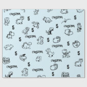 Sky Blue Dino-thema Kind is jarig Cadeaupapier (Vlak)