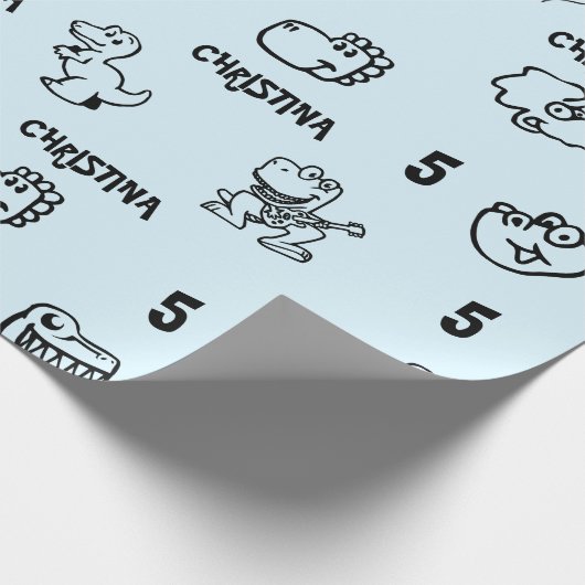 Sky Blue Dino-thema Kind is jarig Cadeaupapier (Hoek)