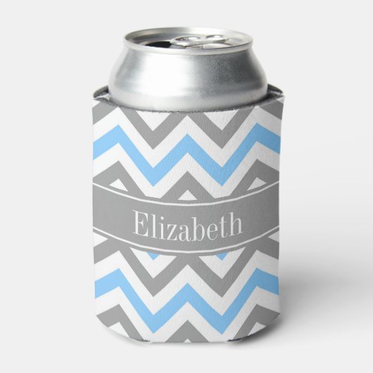 Sky Blue Dk Gray Wht LG Chevron Gray Name Monogram Blikjeskoeler (Blikje Voorkant)