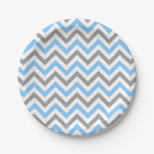 Sky Blue, Dk Grey Wht Large Chevron ZigZag Pattern Papieren Bordje (Voorkant)